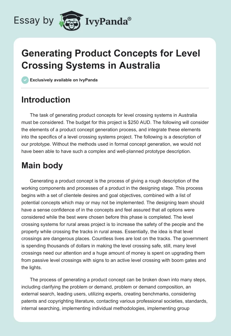 Generating Product Concepts for Level Crossing Systems in Australia. Page 1