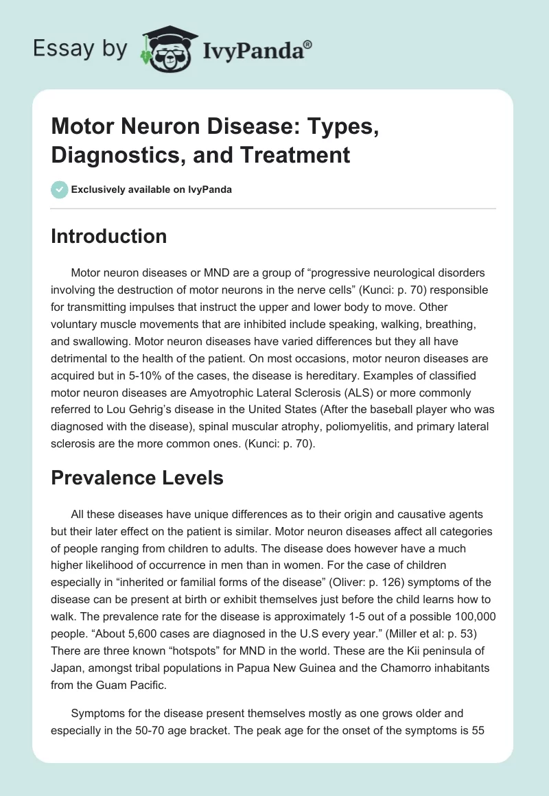Motor Neuron Disease: Types, Diagnostics, and Treatment. Page 1
