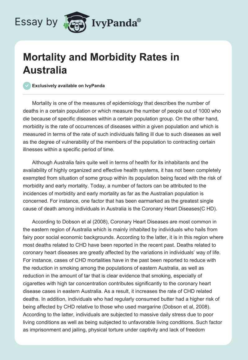 Mortality and Morbidity Rates in Australia. Page 1