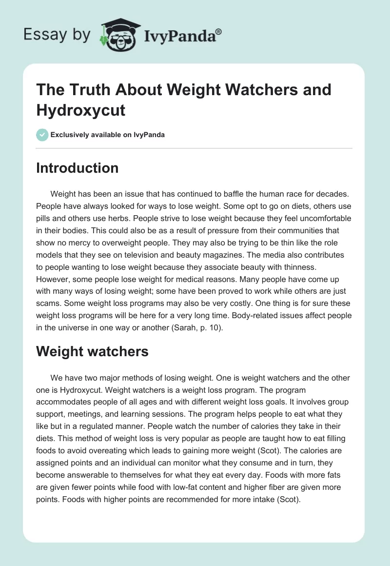 The Truth About Weight Watchers and Hydroxycut. Page 1