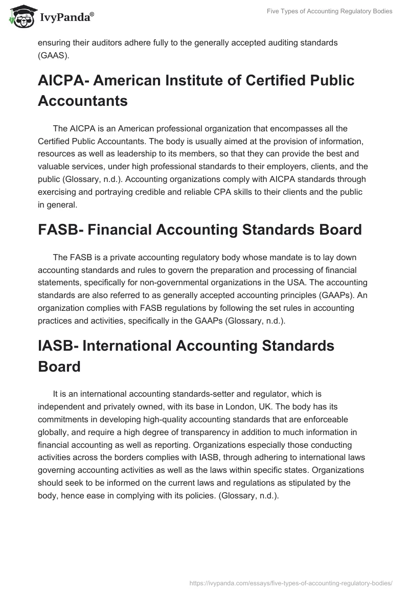 Five Types of Accounting Regulatory Bodies. Page 2