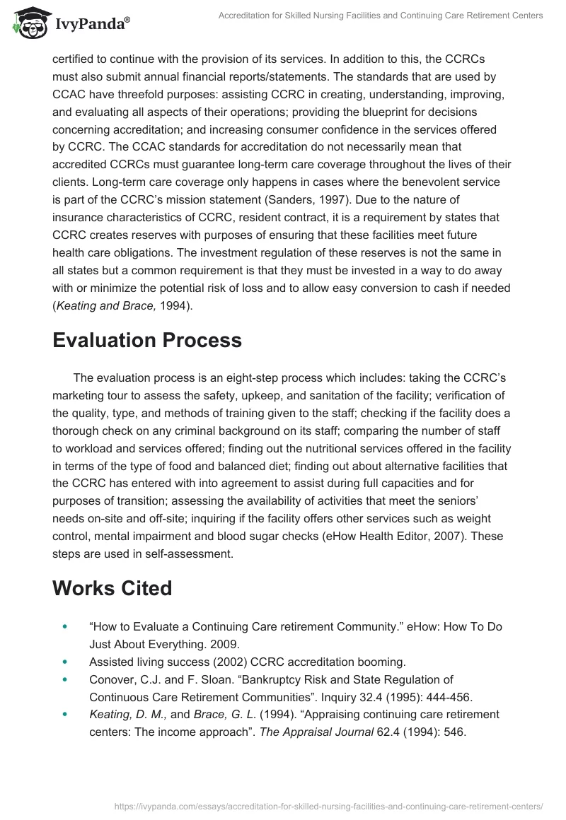 Accreditation for Skilled Nursing Facilities and Continuing Care Retirement Centers. Page 2