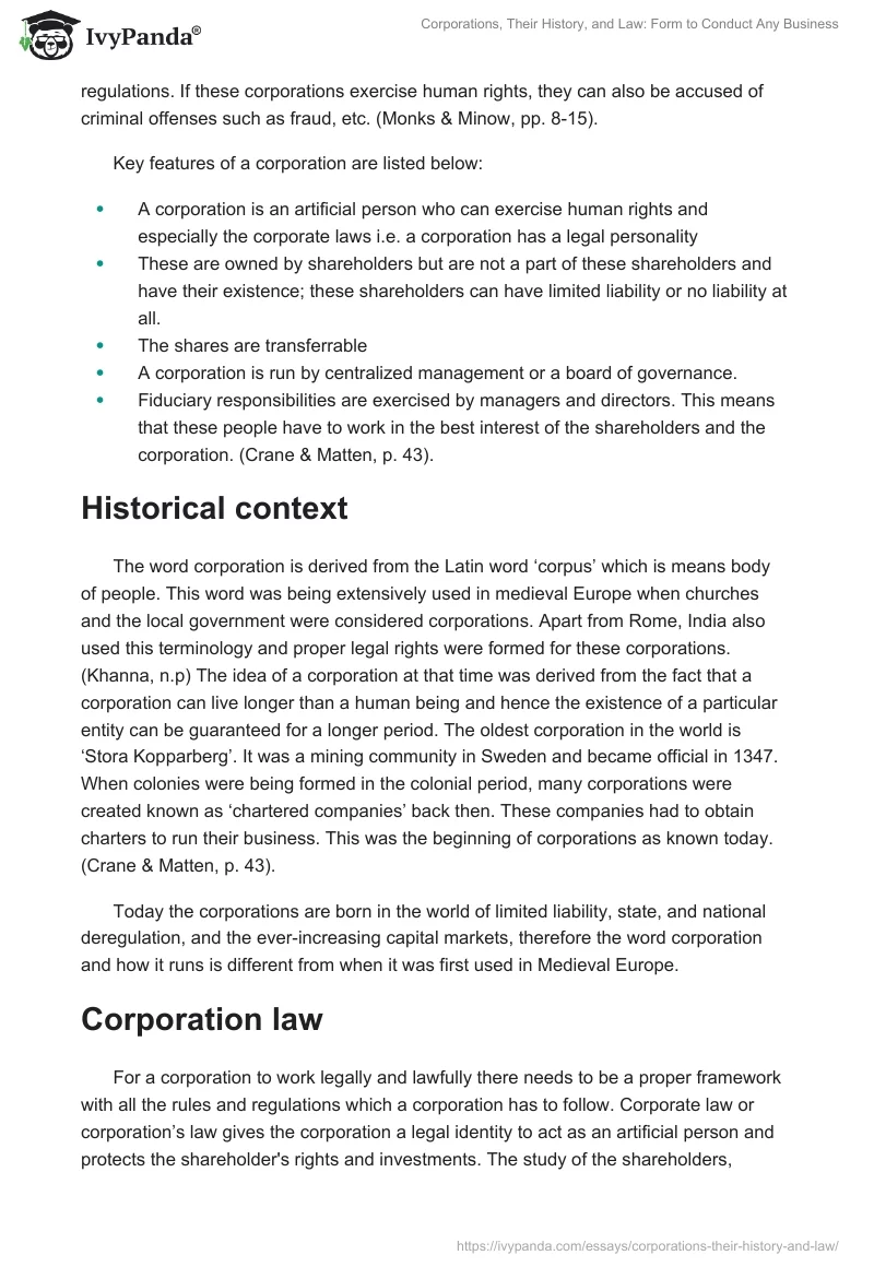 Corporations, Their History, and Law: Form to Conduct Any Business. Page 2