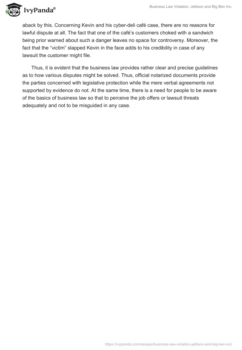 Business Law Violation: Jettison and Big Ben Inc.. Page 2