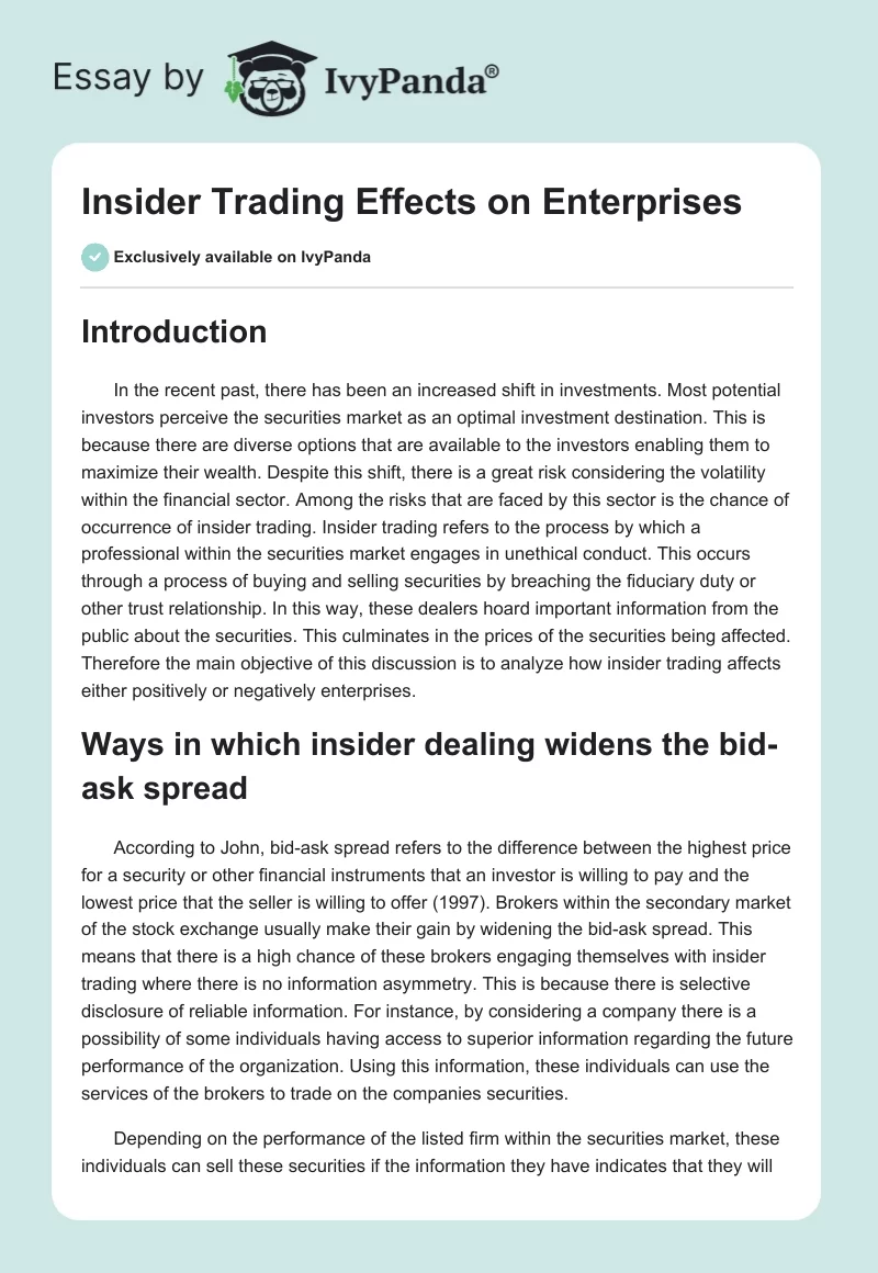Insider Trading Effects on Enterprises. Page 1