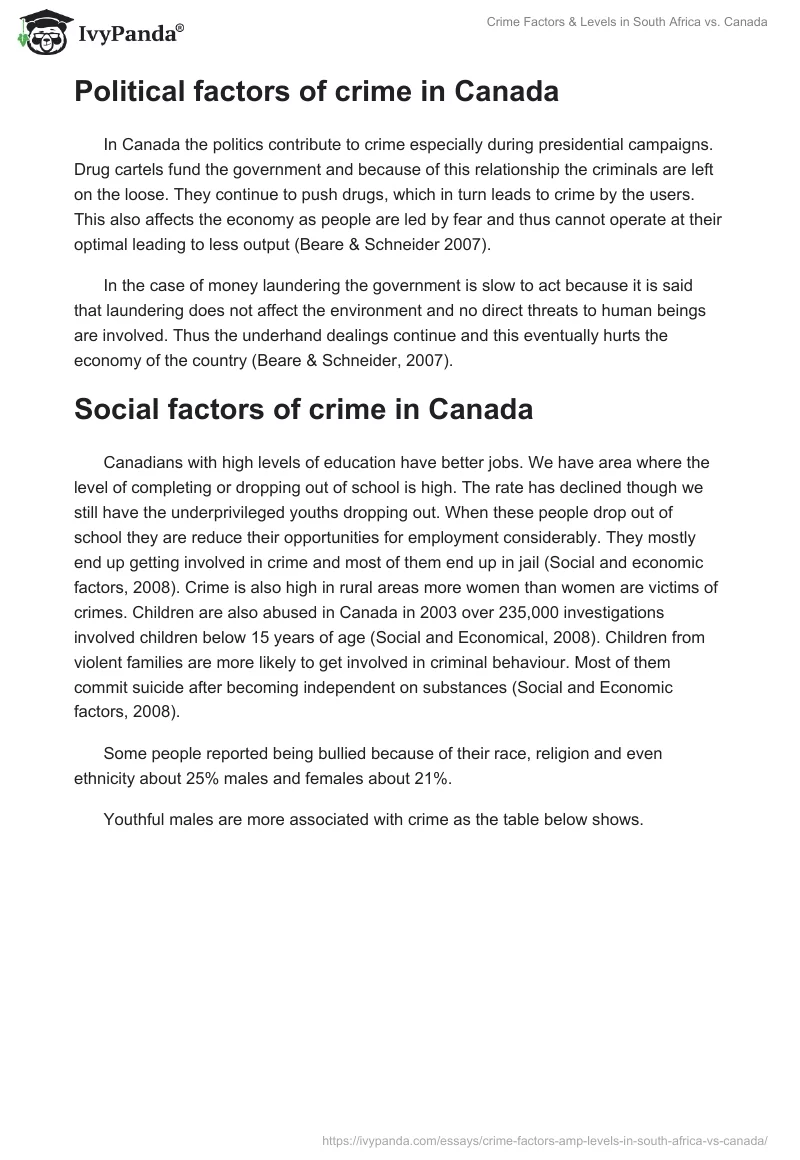 Crime Factors & Levels in South Africa vs. Canada. Page 2