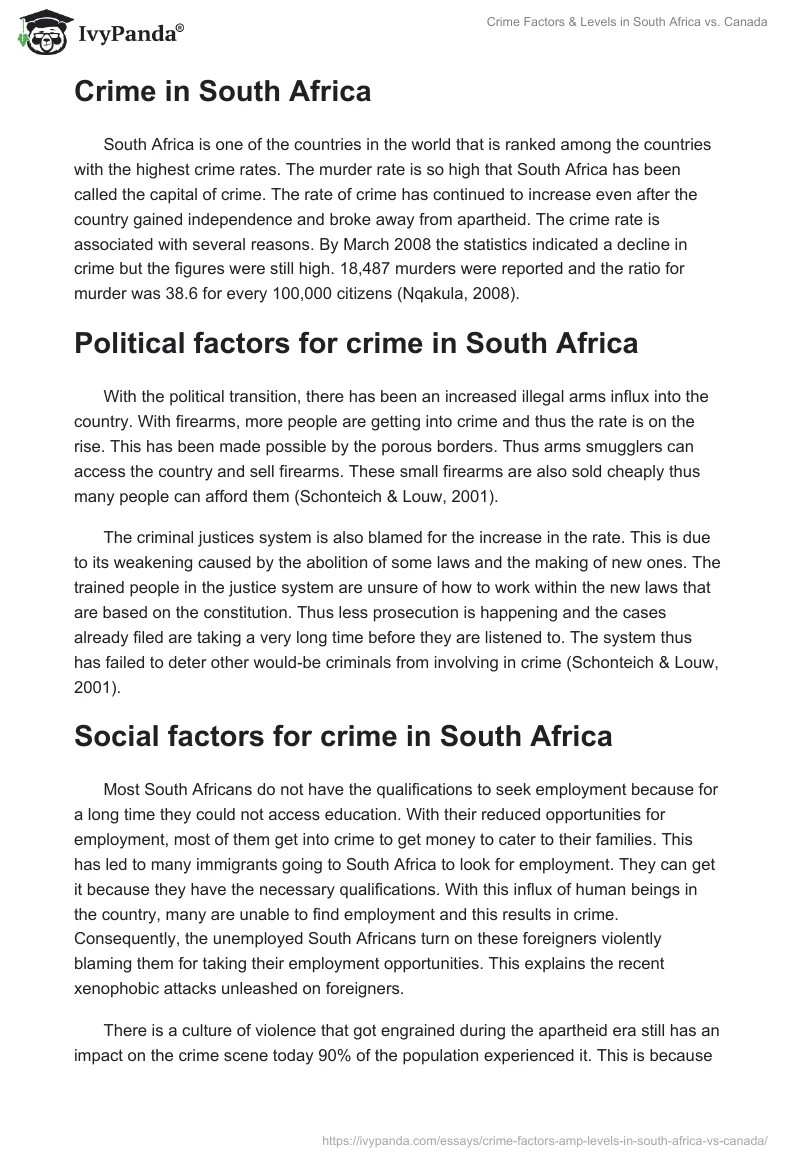 Crime Factors & Levels in South Africa vs. Canada. Page 4