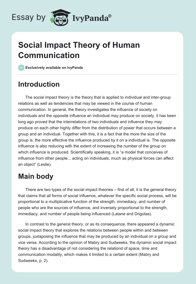 Social Impact Theory of Human Communication. Page 1
