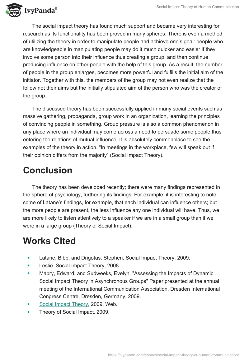 Social Impact Theory of Human Communication. Page 2