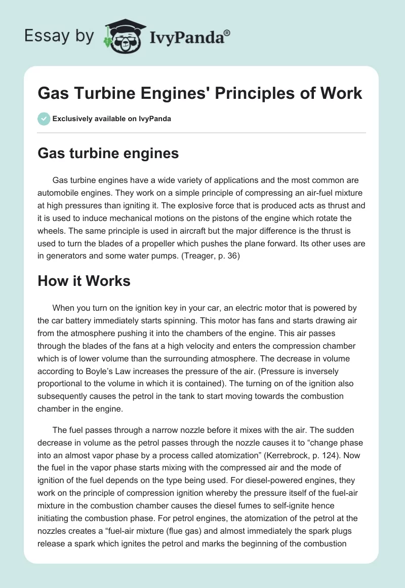 Gas Turbine Engines' Principles of Work. Page 1