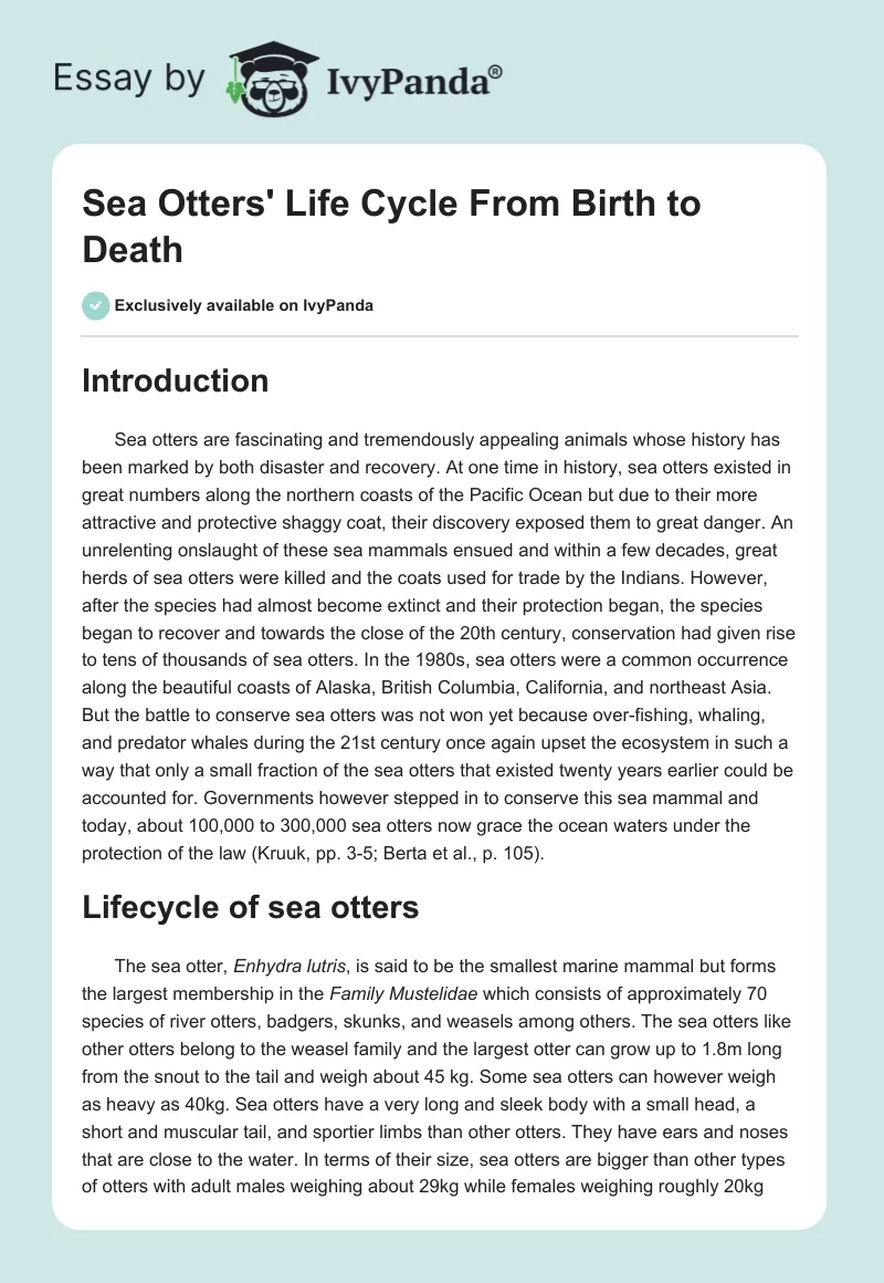 Sea Otters' Life Cycle From Birth to Death. Page 1