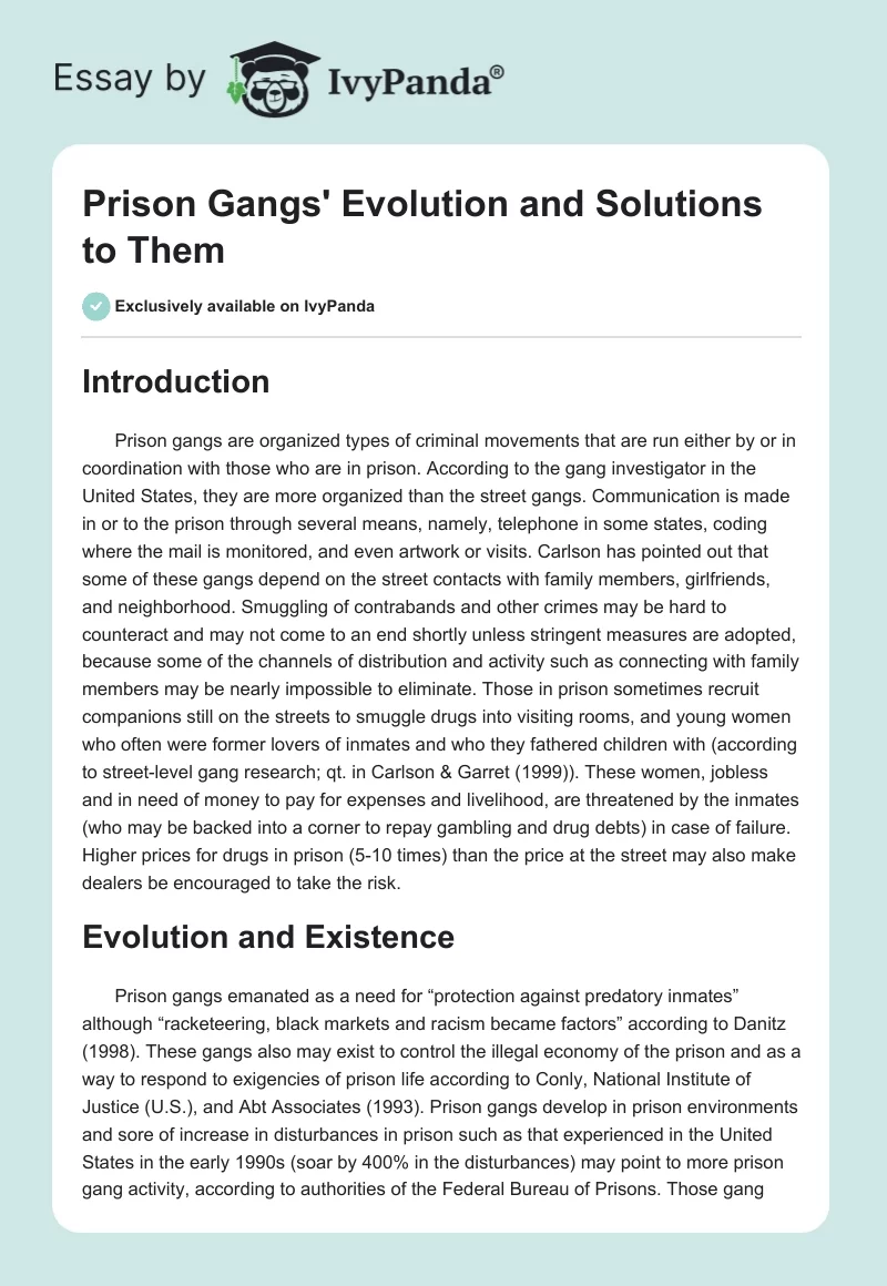 Prison Gangs' Evolution and Solutions to Them. Page 1