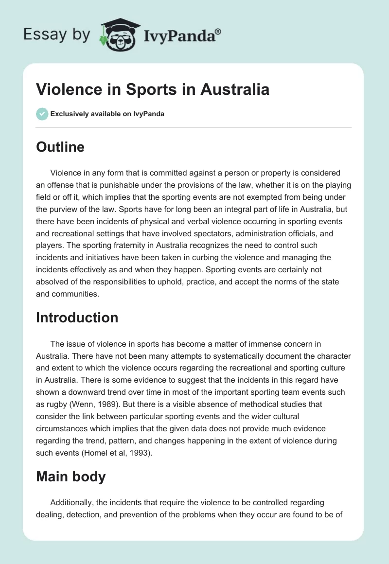 Violence in Sports in Australia. Page 1