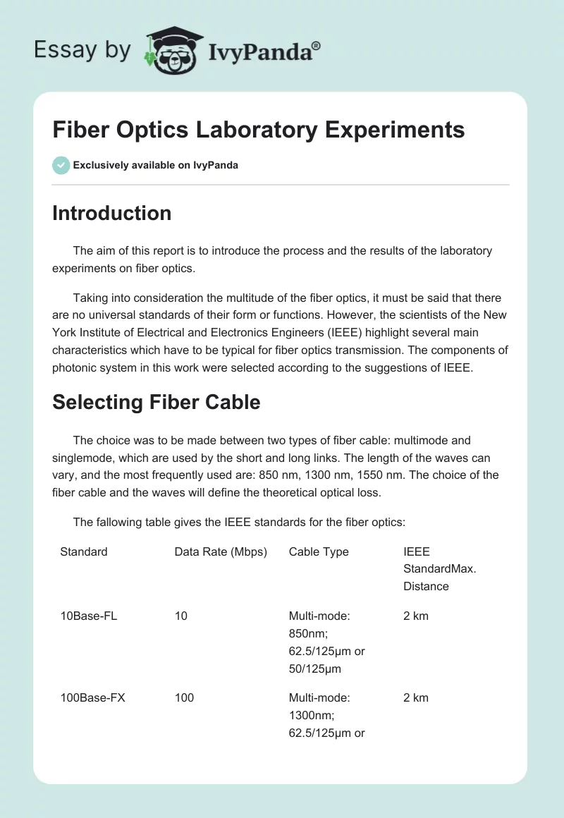 Fiber Optics Laboratory Experiments. Page 1