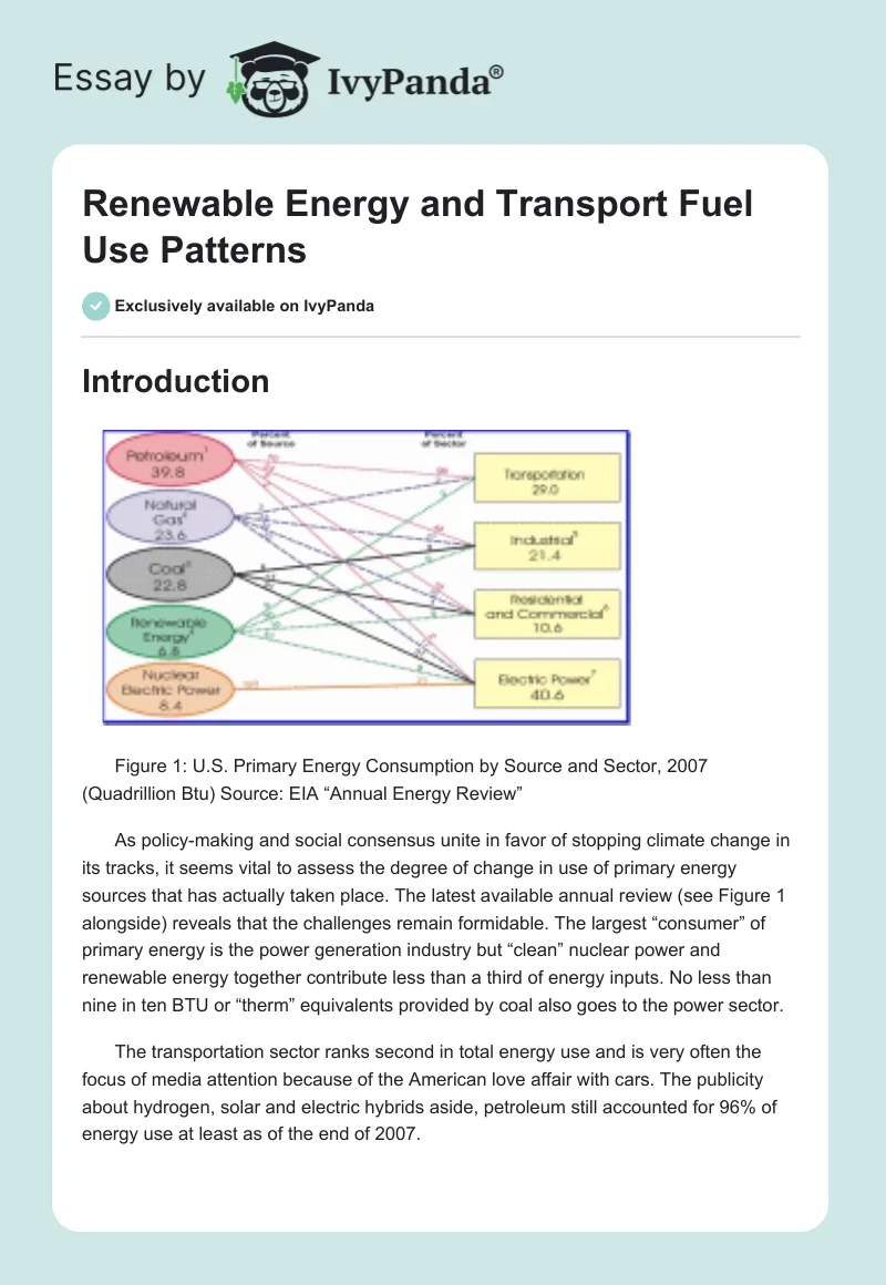Renewable Energy and Transport Fuel Use Patterns. Page 1
