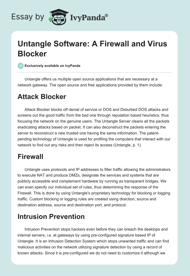 Untangle Software: A Firewall and Virus Blocker. Page 1