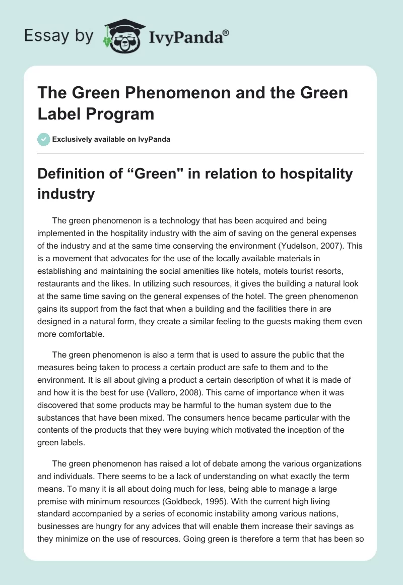 The Green Phenomenon and the Green Label Program. Page 1