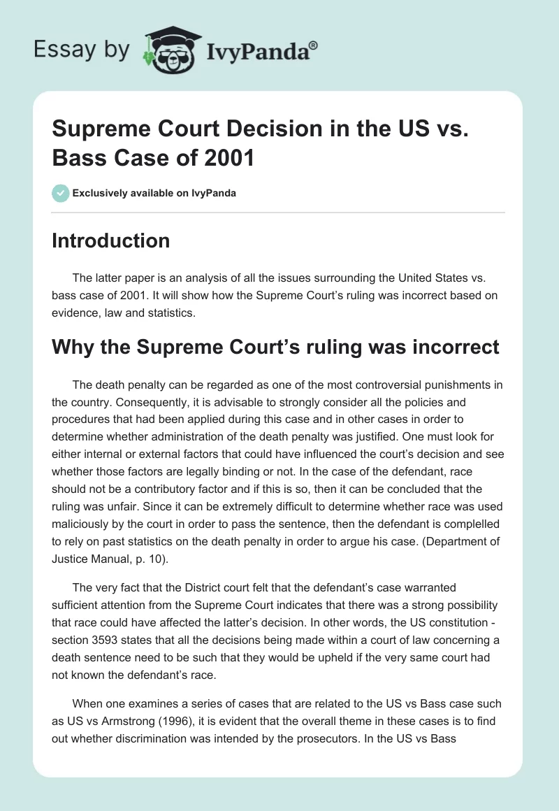 Supreme Court Decision in the US vs. Bass Case of 2001. Page 1
