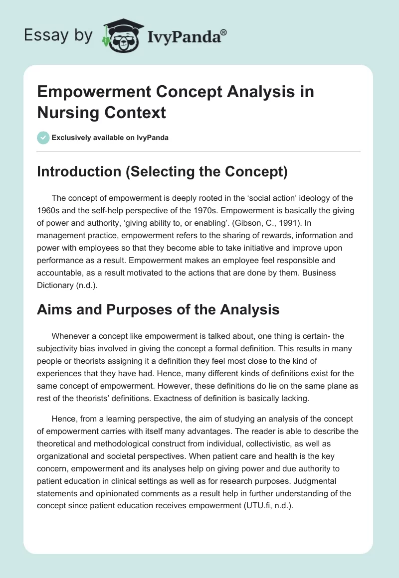 Empowerment Concept Analysis in Nursing Context. Page 1