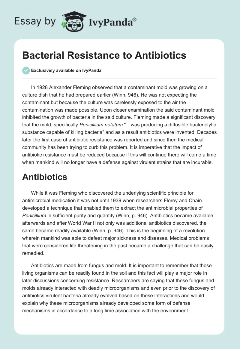Bacterial Resistance to Antibiotics. Page 1