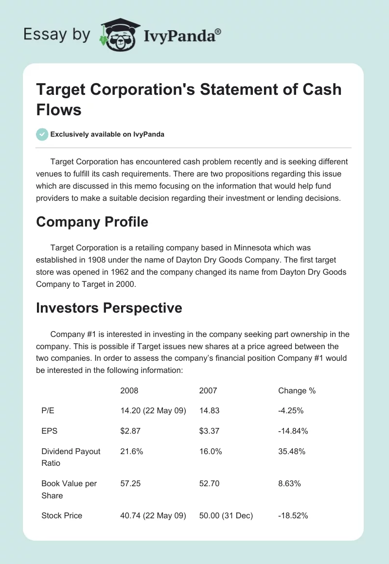 Target Corporation's Statement of Cash Flows. Page 1