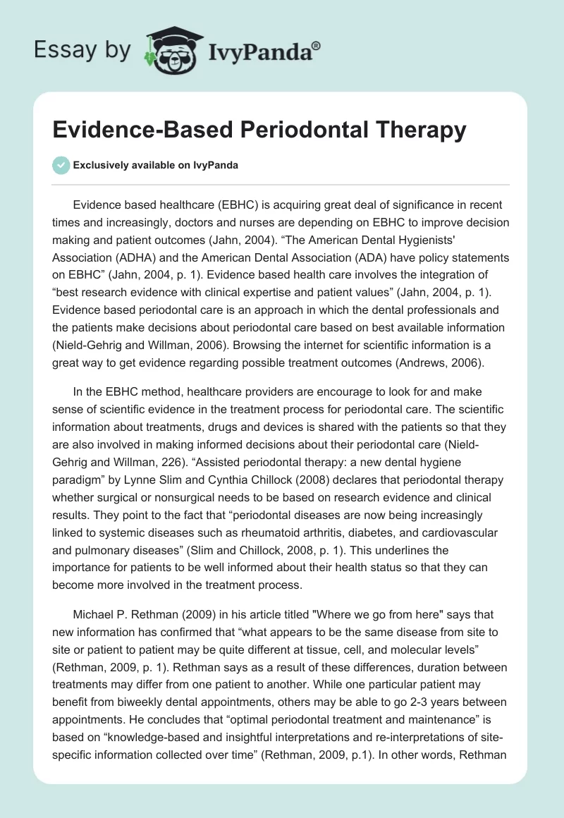 Evidence-Based Periodontal Therapy. Page 1