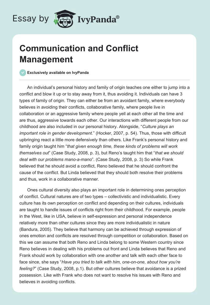 Communication and Conflict Management. Page 1