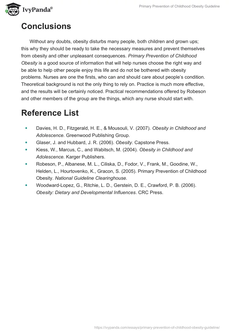 Primary Prevention of Childhood Obesity Guideline. Page 3