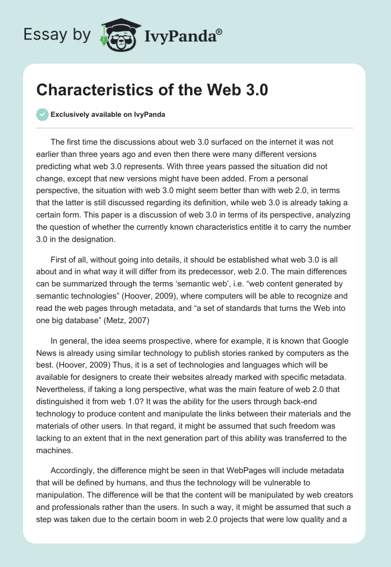 Characteristics of the Web 3.0. Page 1