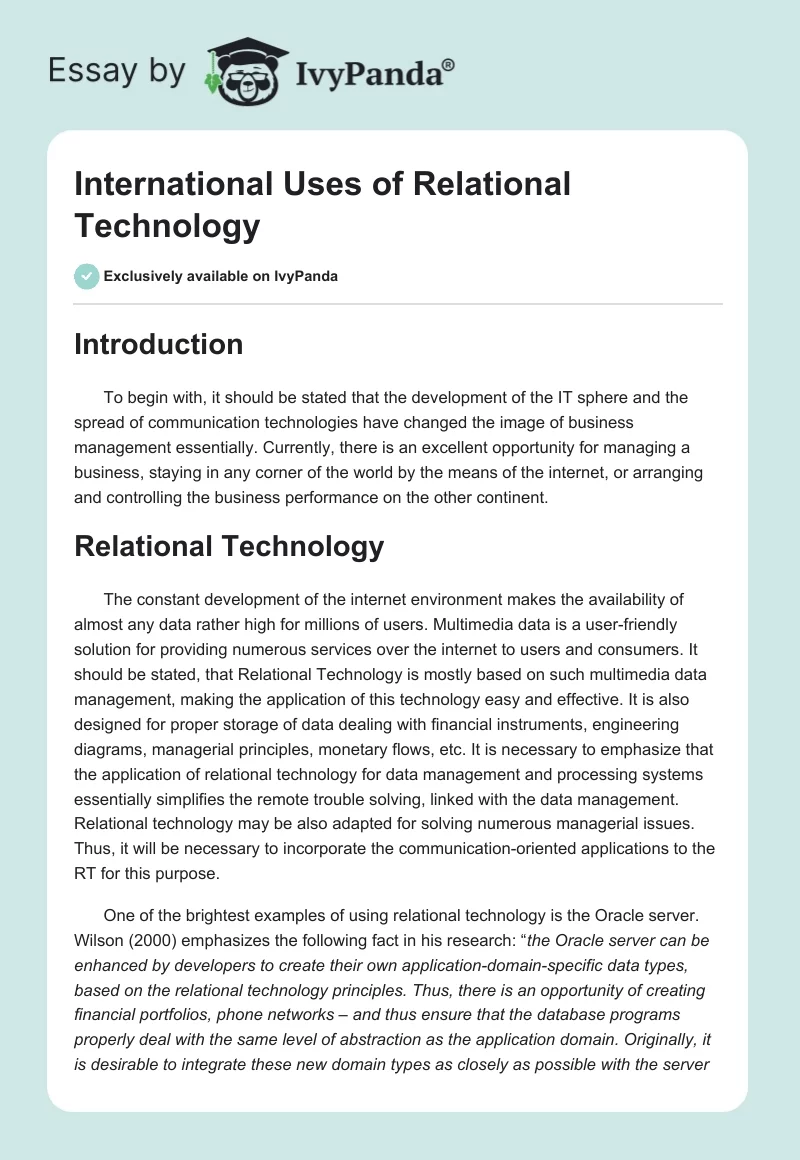 International Uses of Relational Technology. Page 1
