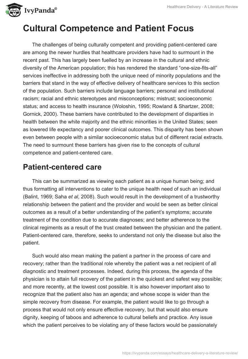 Healthcare Delivery - A Literature Review. Page 2