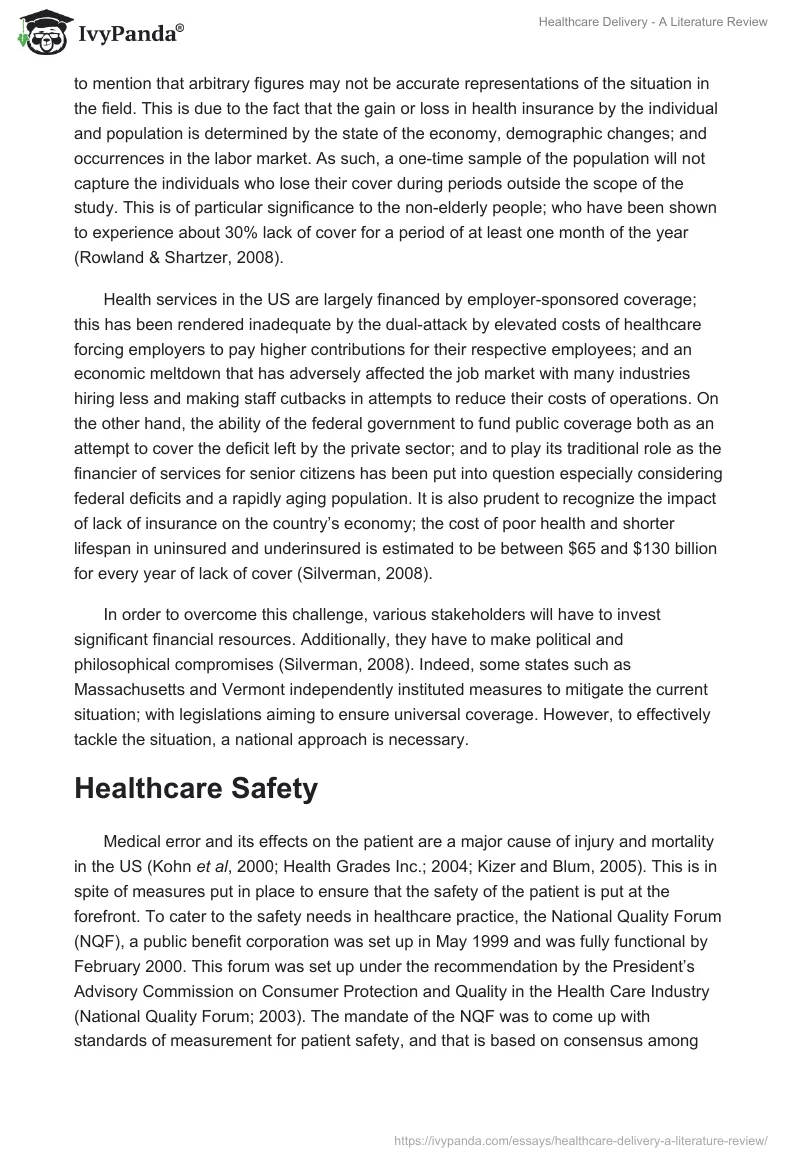 Healthcare Delivery - A Literature Review. Page 5