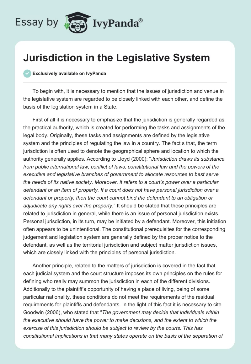 Jurisdiction in the Legislative System. Page 1