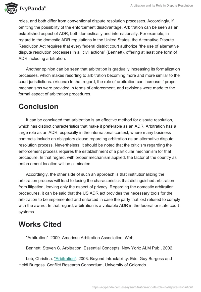 Arbitration and Its Role in Dispute Resolution. Page 3