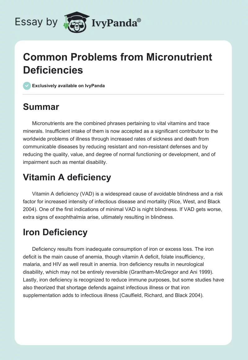 Common Problems from Micronutrient Deficiencies. Page 1