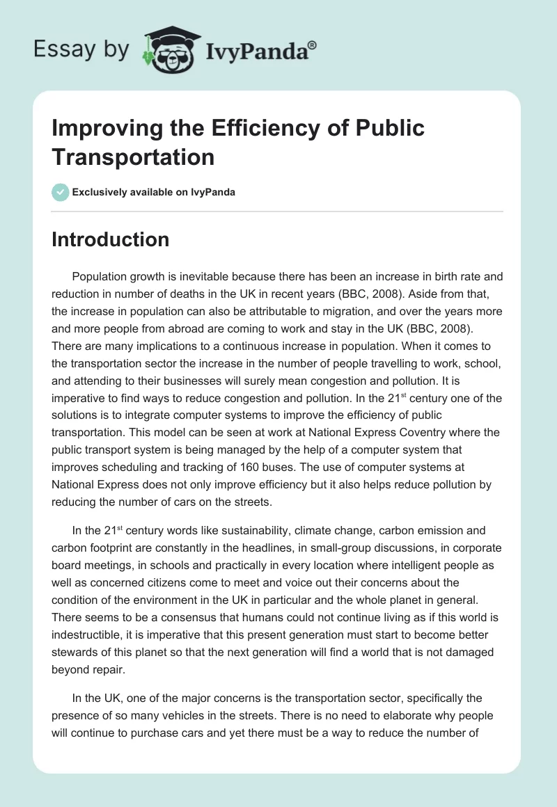 Improving the Efficiency of Public Transportation. Page 1