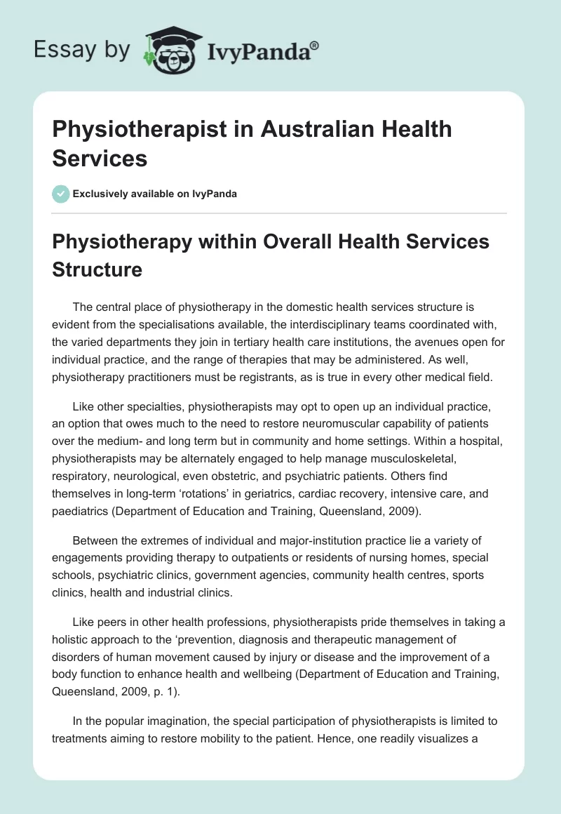 Physiotherapist in Australian Health Services. Page 1