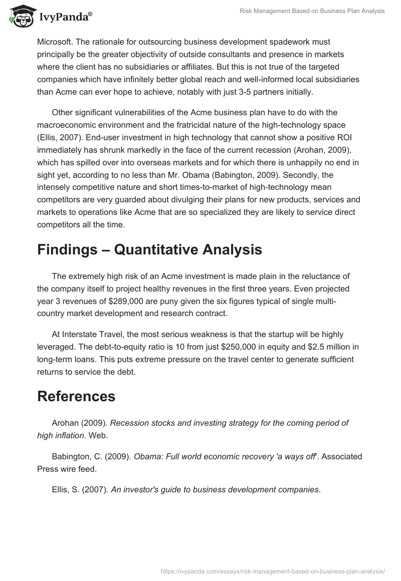 Risk Management Based on Business Plan Analysis. Page 2