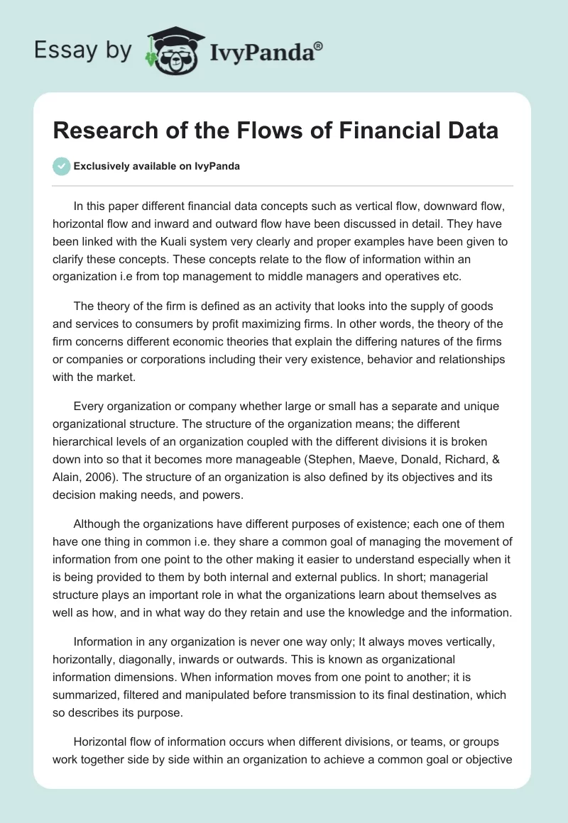 Research of the Flows of Financial Data. Page 1