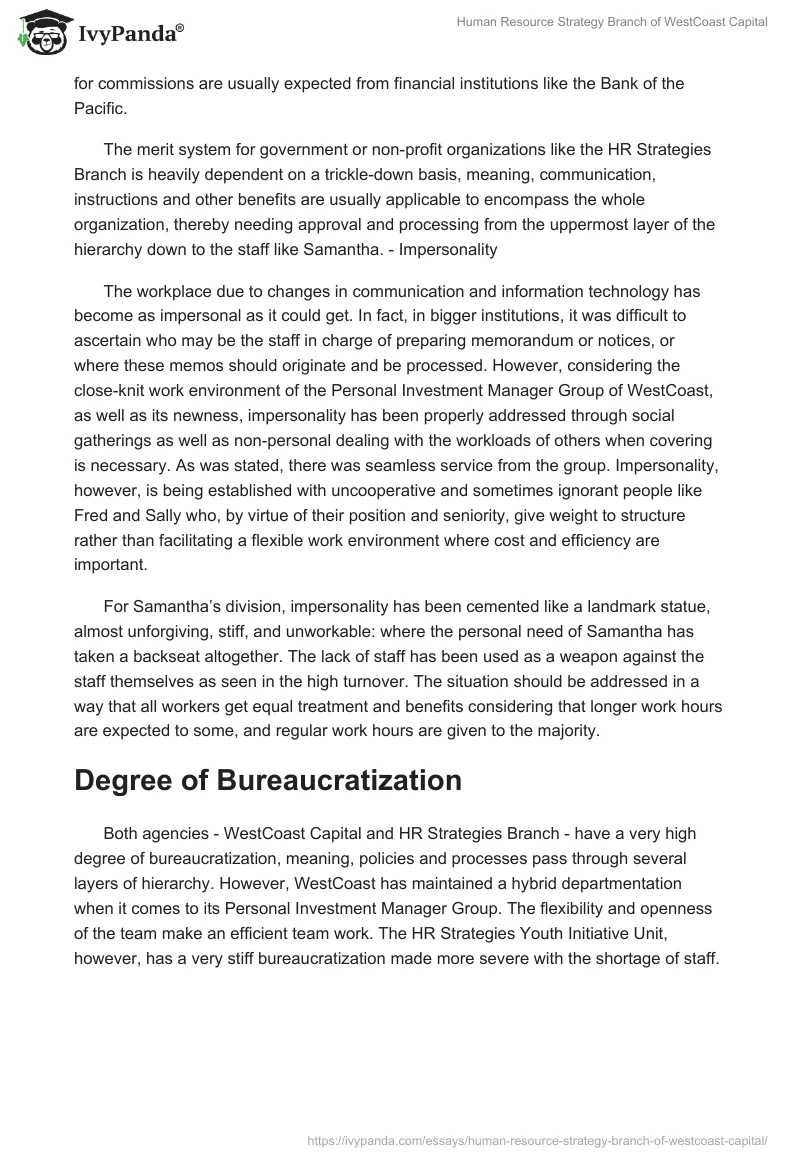 Human Resource Strategy Branch of WestCoast Capital. Page 3