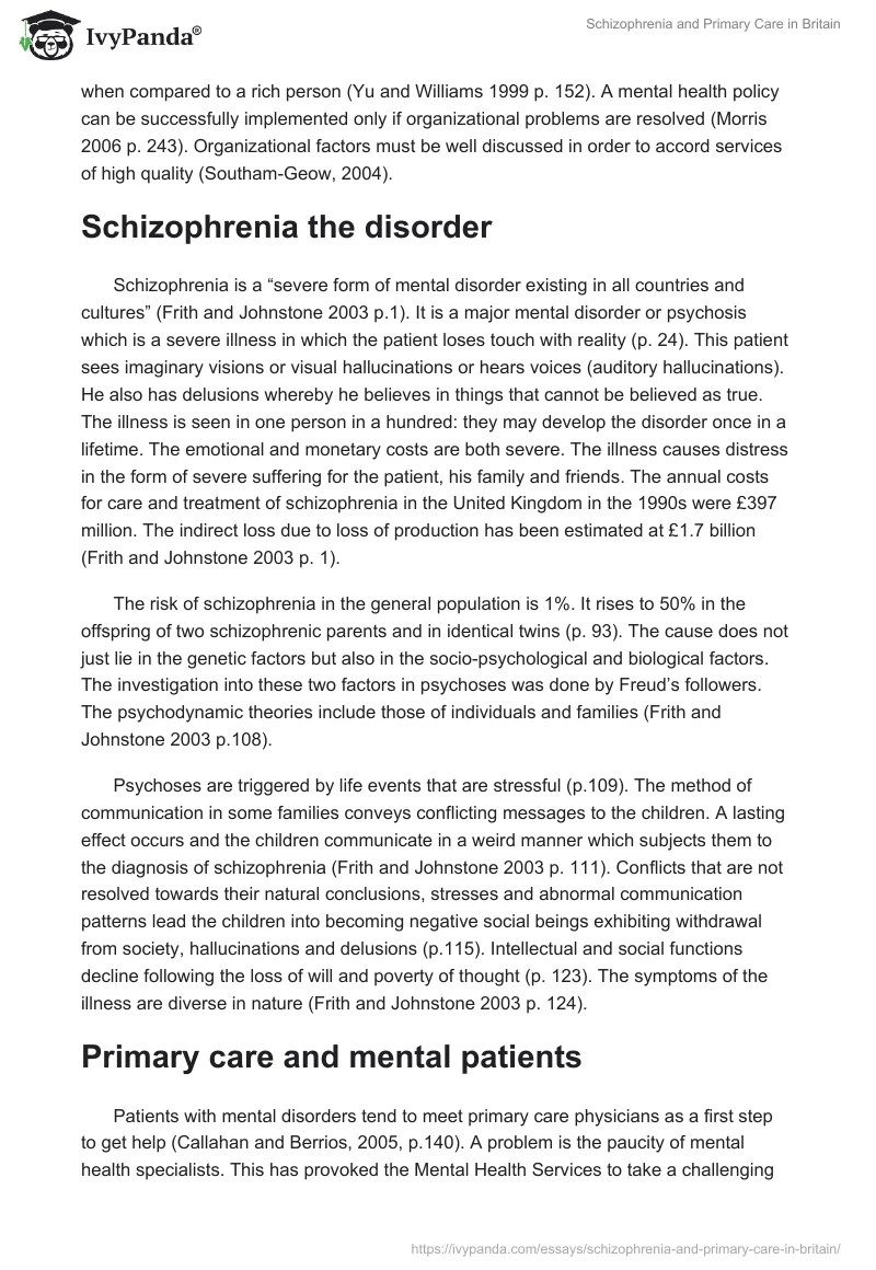 Schizophrenia and Primary Care in Britain. Page 2