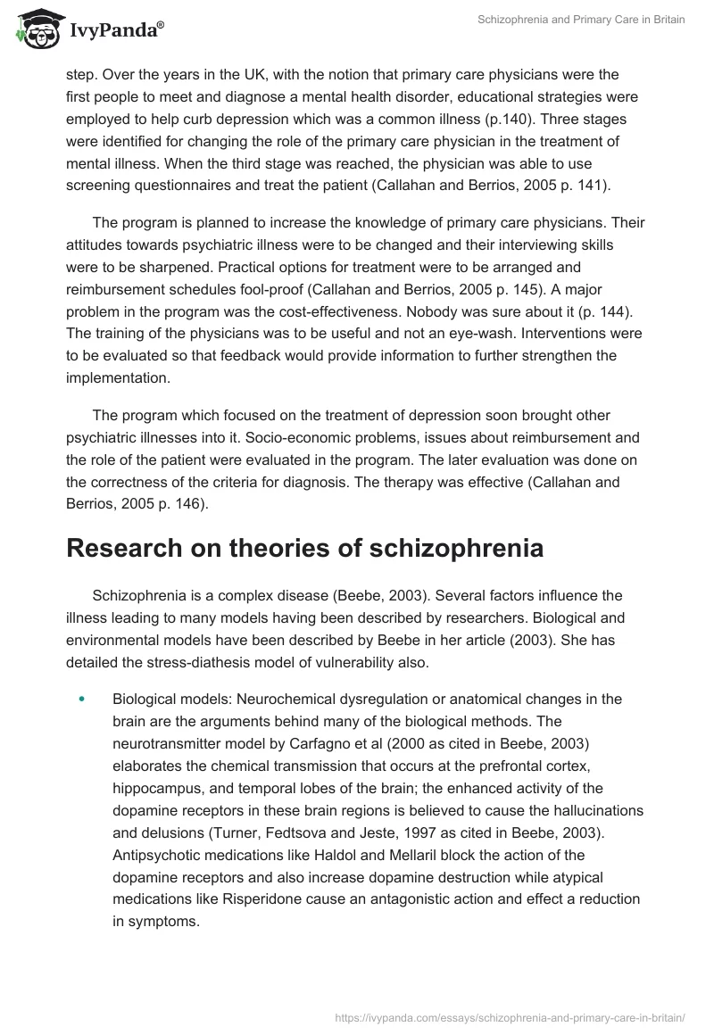 Schizophrenia and Primary Care in Britain. Page 3