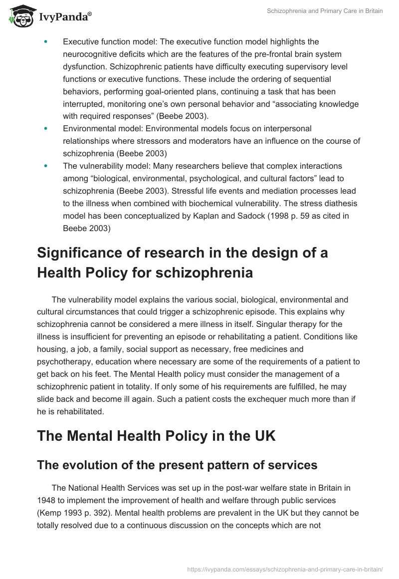 Schizophrenia and Primary Care in Britain. Page 4
