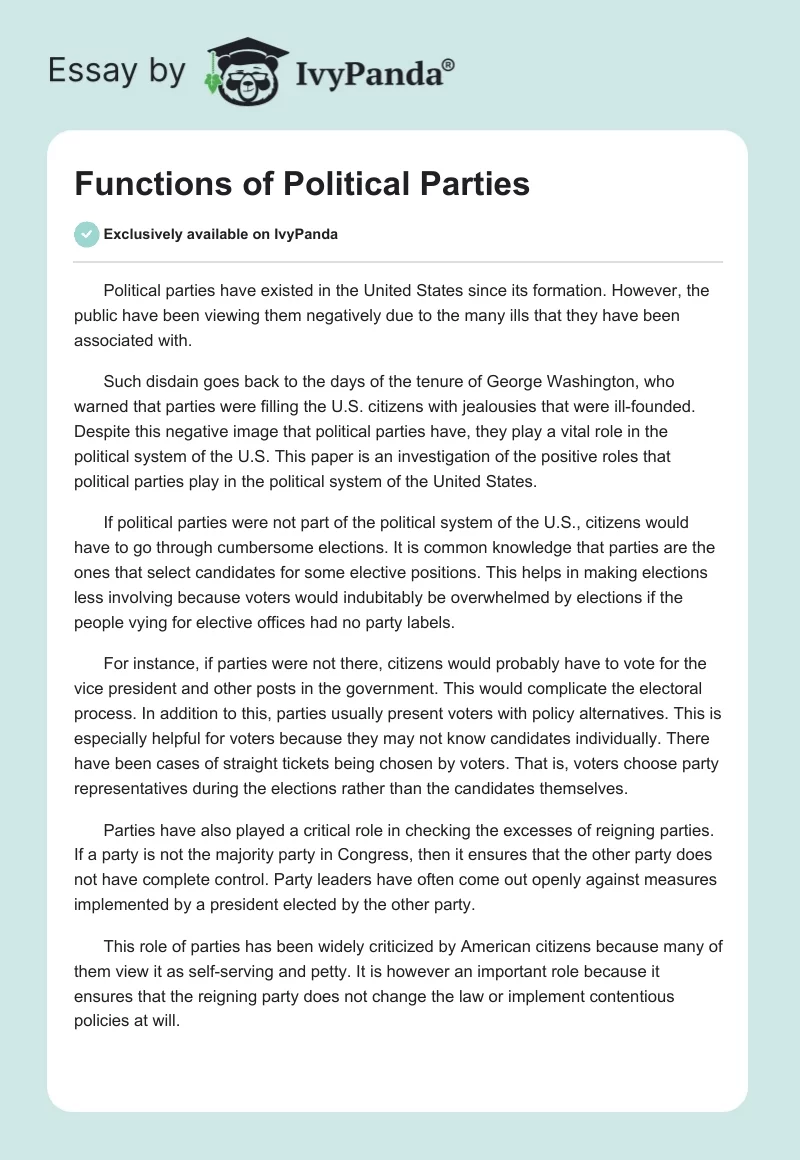 Functions of Political Parties. Page 1