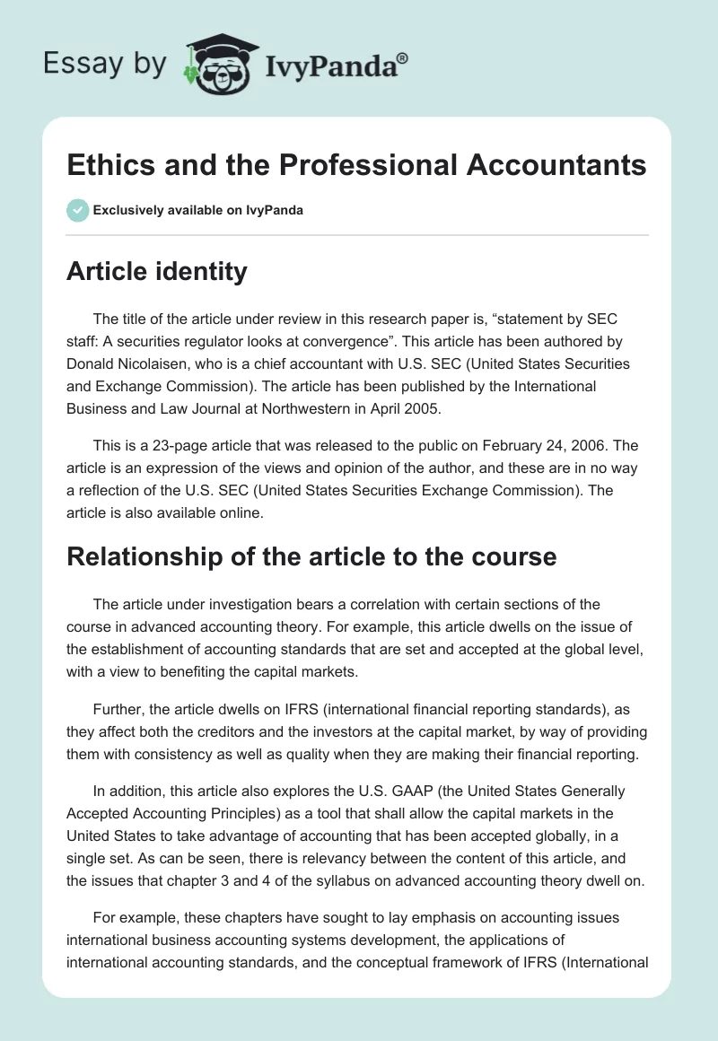 Ethics and the Professional Accountants. Page 1