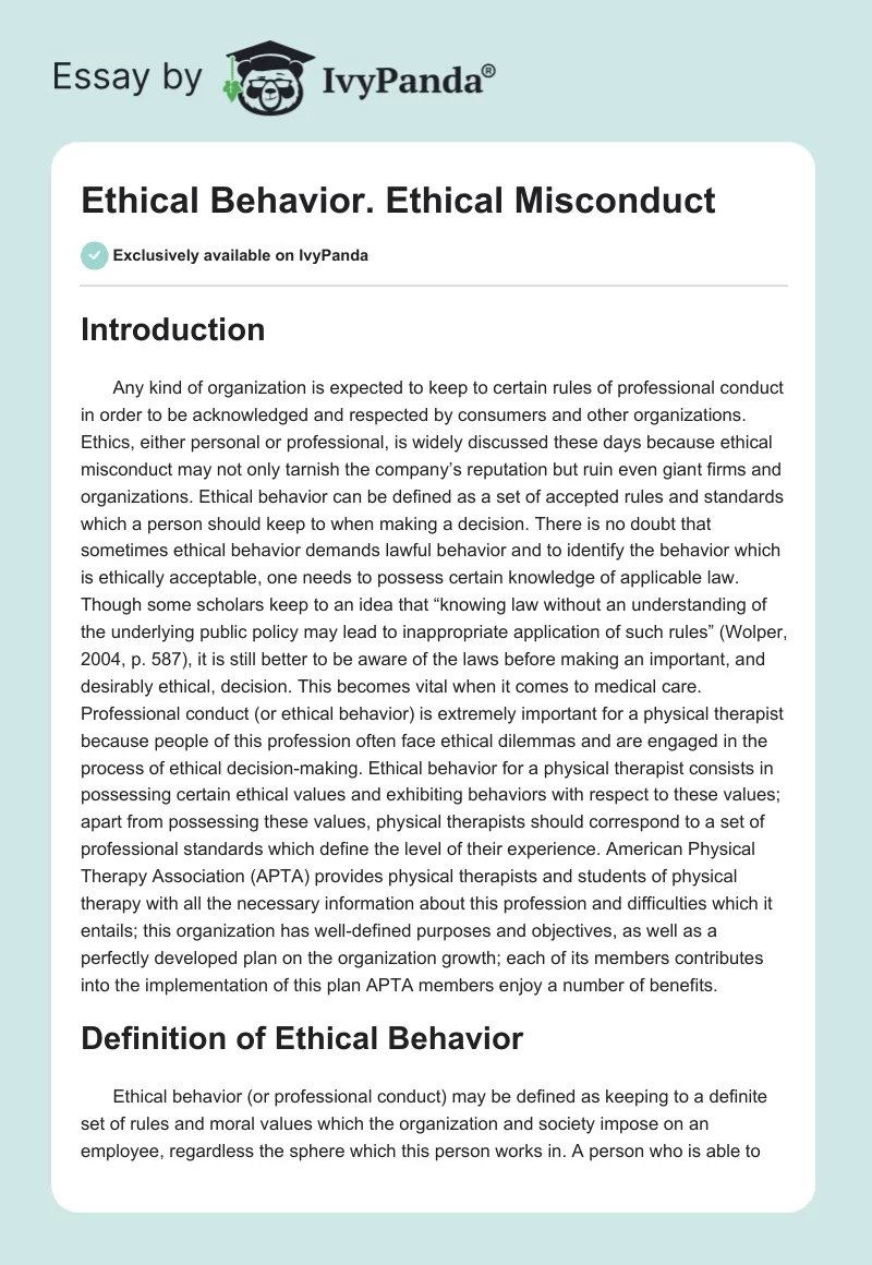 Ethical Behavior. Ethical Misconduct. Page 1