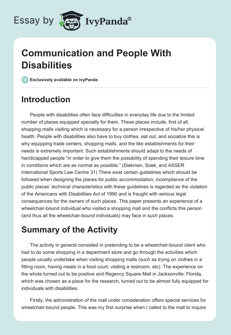 Communication and People With Disabilities. Page 1