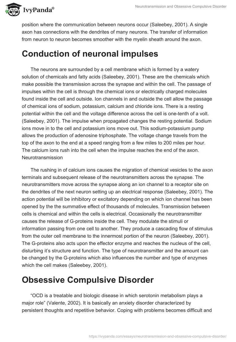 Neurotransmission and Obsessive Compulsive Disorder. Page 2