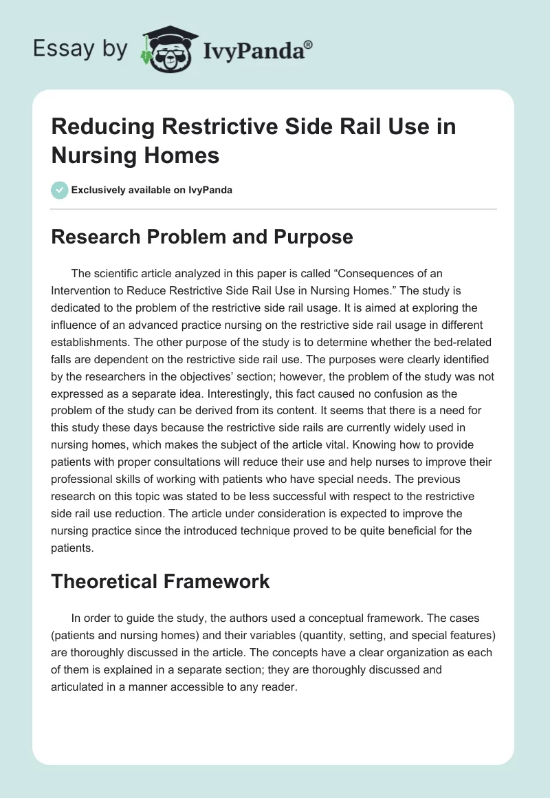 Reducing Restrictive Side Rail Use in Nursing Homes. Page 1