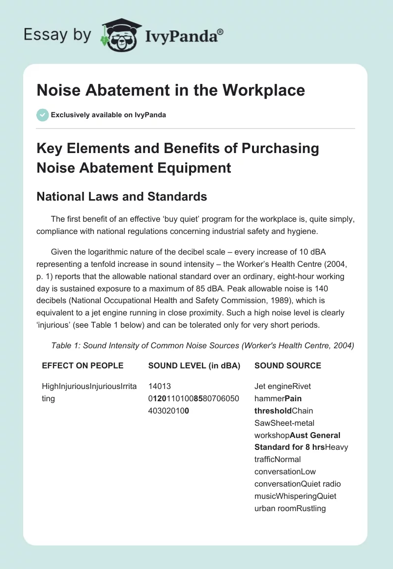 Noise Abatement in the Workplace. Page 1